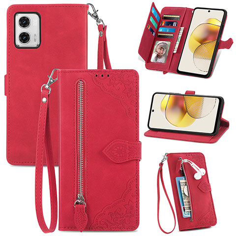 Custodia Portafoglio In Pelle Cover con Supporto S06D per Motorola Moto G73 5G Rosso