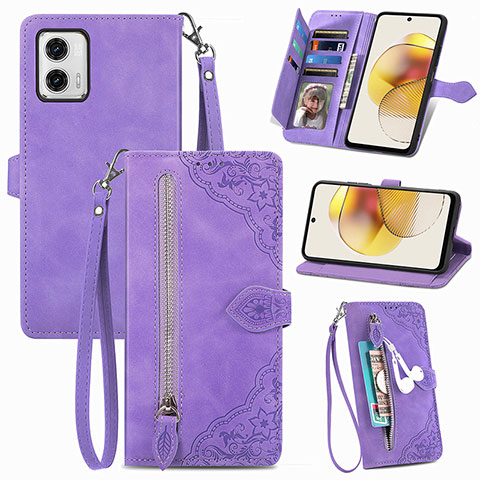 Custodia Portafoglio In Pelle Cover con Supporto S06D per Motorola Moto G73 5G Viola