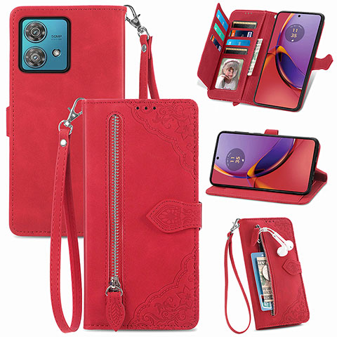 Custodia Portafoglio In Pelle Cover con Supporto S06D per Motorola Moto G84 5G Rosso