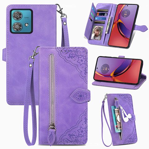 Custodia Portafoglio In Pelle Cover con Supporto S06D per Motorola Moto G84 5G Viola