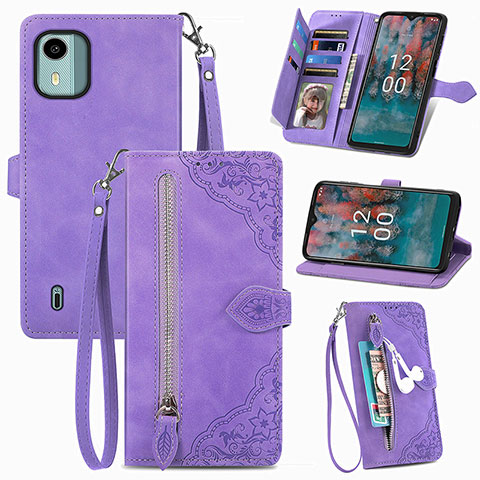 Custodia Portafoglio In Pelle Cover con Supporto S06D per Nokia C12 Pro Viola