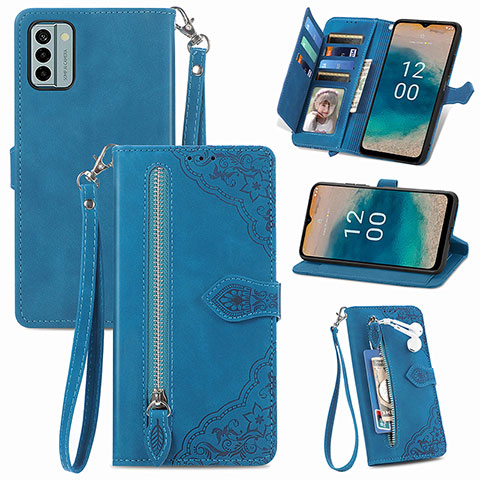 Custodia Portafoglio In Pelle Cover con Supporto S06D per Nokia G22 Blu