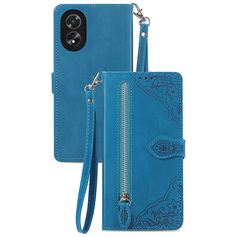 Custodia Portafoglio In Pelle Cover con Supporto S06D per Oppo A18 Blu