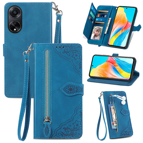 Custodia Portafoglio In Pelle Cover con Supporto S06D per Oppo A98 5G Blu