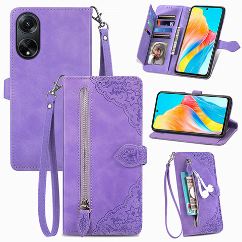 Custodia Portafoglio In Pelle Cover con Supporto S06D per Oppo A98 5G Viola