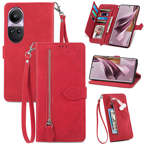 Custodia Portafoglio In Pelle Cover con Supporto S06D per Oppo Reno10 5G Rosso