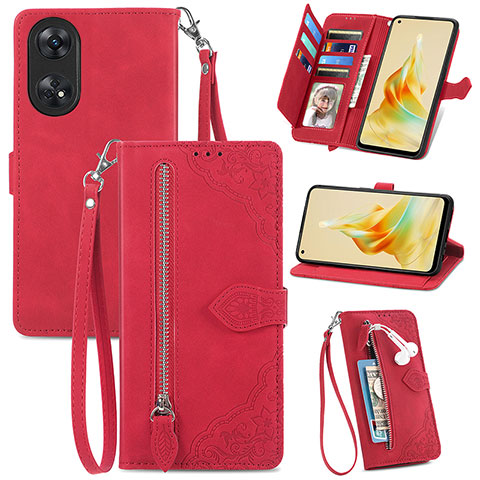 Custodia Portafoglio In Pelle Cover con Supporto S06D per Oppo Reno8 T 4G Rosso