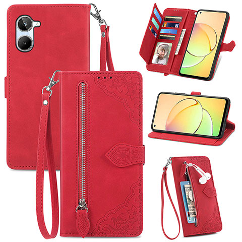 Custodia Portafoglio In Pelle Cover con Supporto S06D per Realme 10 4G Rosso