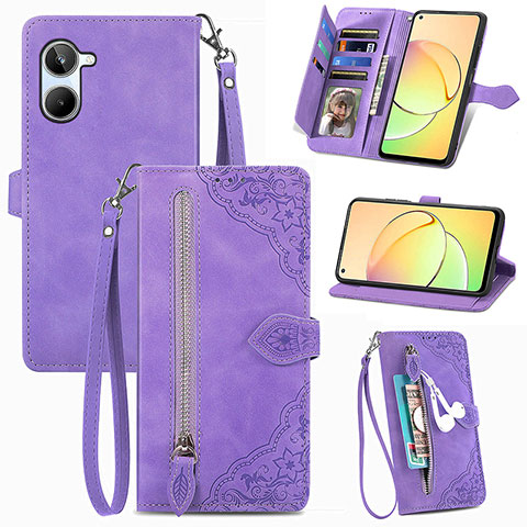 Custodia Portafoglio In Pelle Cover con Supporto S06D per Realme 10 4G Viola