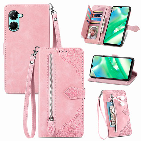 Custodia Portafoglio In Pelle Cover con Supporto S06D per Realme C33 Rosa