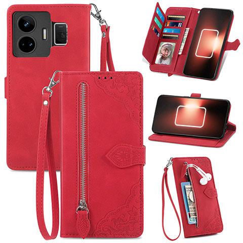 Custodia Portafoglio In Pelle Cover con Supporto S06D per Realme GT Neo6 5G Rosso