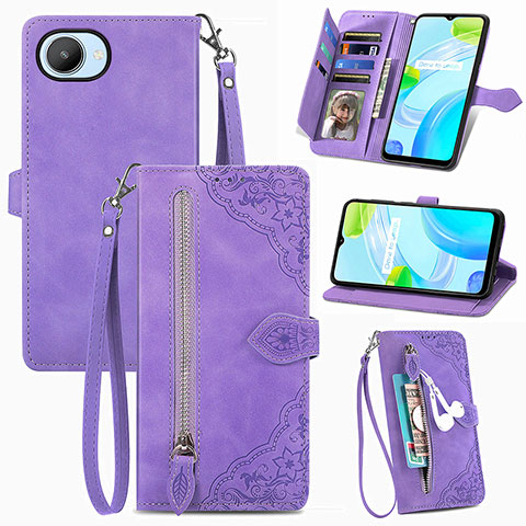 Custodia Portafoglio In Pelle Cover con Supporto S06D per Realme Narzo 50i Prime Viola