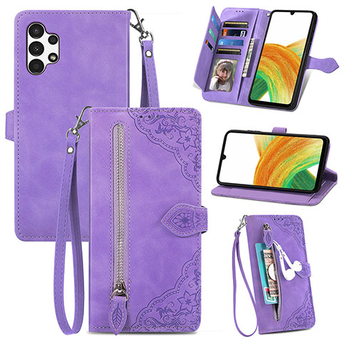 Custodia Portafoglio In Pelle Cover con Supporto S06D per Samsung Galaxy A13 4G Viola