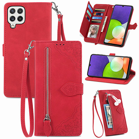 Custodia Portafoglio In Pelle Cover con Supporto S06D per Samsung Galaxy A22 4G Rosso