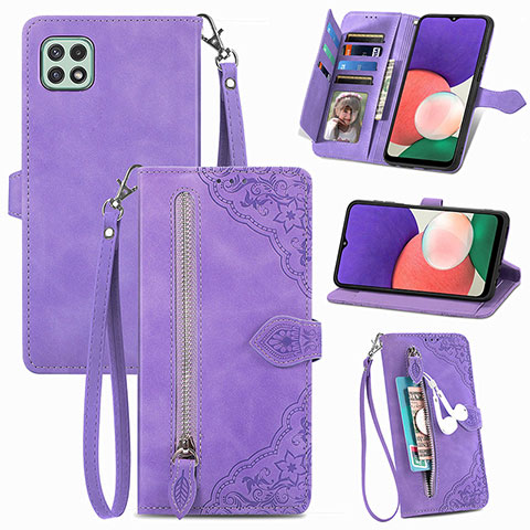 Custodia Portafoglio In Pelle Cover con Supporto S06D per Samsung Galaxy A22 5G Viola