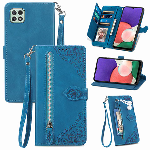 Custodia Portafoglio In Pelle Cover con Supporto S06D per Samsung Galaxy A22s 5G Blu