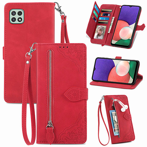 Custodia Portafoglio In Pelle Cover con Supporto S06D per Samsung Galaxy A22s 5G Rosso