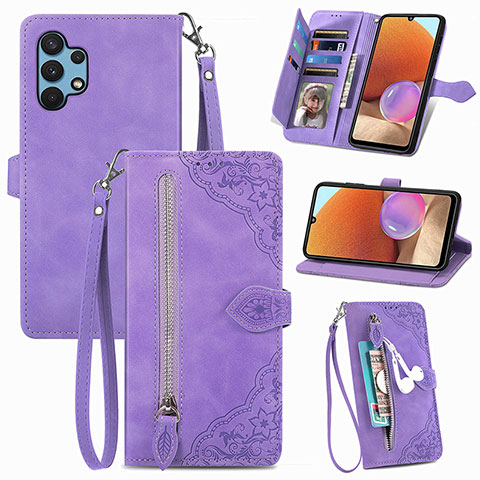 Custodia Portafoglio In Pelle Cover con Supporto S06D per Samsung Galaxy A32 4G Viola