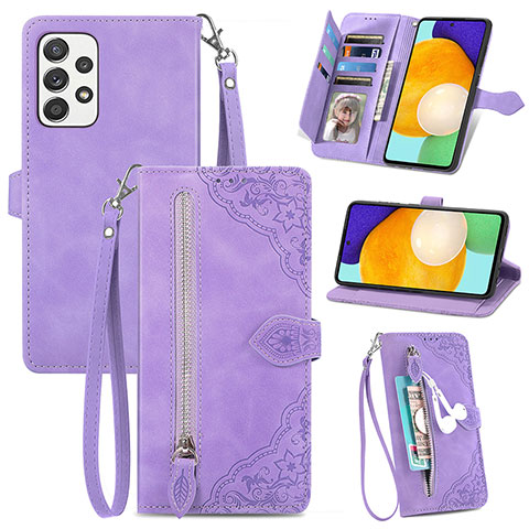 Custodia Portafoglio In Pelle Cover con Supporto S06D per Samsung Galaxy A52 5G Viola