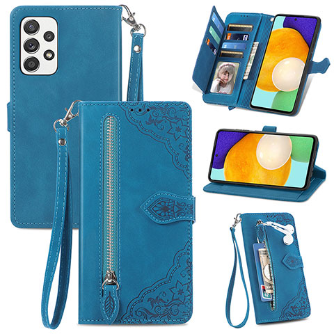 Custodia Portafoglio In Pelle Cover con Supporto S06D per Samsung Galaxy A52s 5G Blu