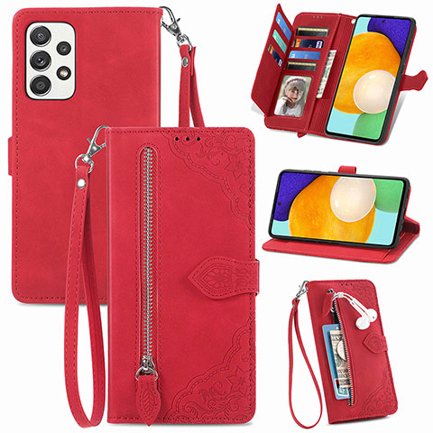 Custodia Portafoglio In Pelle Cover con Supporto S06D per Samsung Galaxy A72 5G Rosso