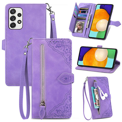 Custodia Portafoglio In Pelle Cover con Supporto S06D per Samsung Galaxy A72 5G Viola