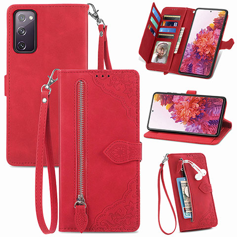 Custodia Portafoglio In Pelle Cover con Supporto S06D per Samsung Galaxy S20 FE (2022) 5G Rosso