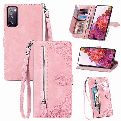 Custodia Portafoglio In Pelle Cover con Supporto S06D per Samsung Galaxy S20 FE 4G Rosa