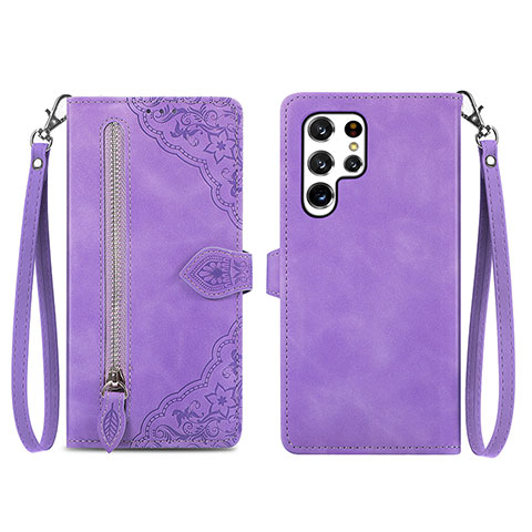 Custodia Portafoglio In Pelle Cover con Supporto S06D per Samsung Galaxy S23 Ultra 5G Viola