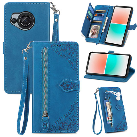 Custodia Portafoglio In Pelle Cover con Supporto S06D per Sharp Aquos R8 Blu