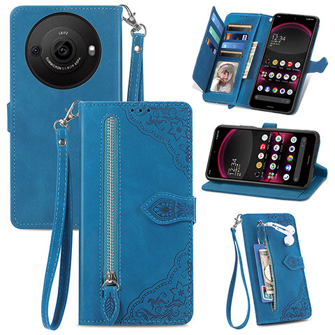 Custodia Portafoglio In Pelle Cover con Supporto S06D per Sharp Aquos R8s Pro Blu