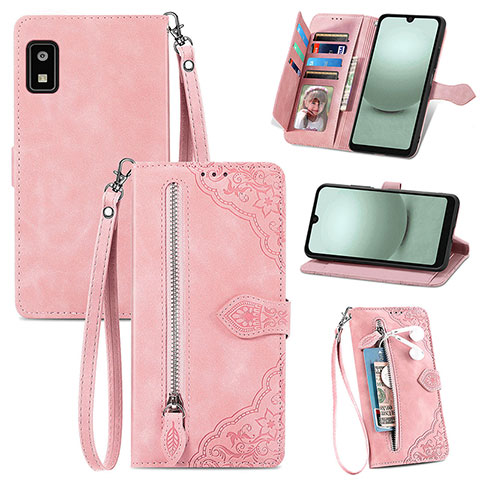 Custodia Portafoglio In Pelle Cover con Supporto S06D per Sharp Aquos wish3 Rosa