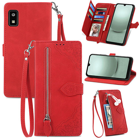 Custodia Portafoglio In Pelle Cover con Supporto S06D per Sharp Aquos wish3 Rosso