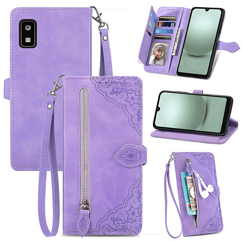 Custodia Portafoglio In Pelle Cover con Supporto S06D per Sharp Aquos wish3 Viola