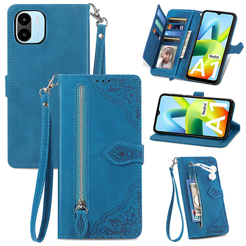 Custodia Portafoglio In Pelle Cover con Supporto S06D per Xiaomi Poco C50 Blu