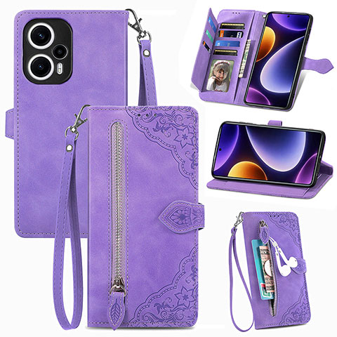 Custodia Portafoglio In Pelle Cover con Supporto S06D per Xiaomi Poco F5 5G Viola