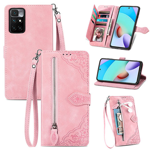 Custodia Portafoglio In Pelle Cover con Supporto S06D per Xiaomi Poco M4 Pro 5G Rosa