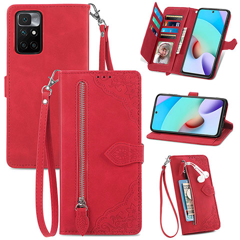 Custodia Portafoglio In Pelle Cover con Supporto S06D per Xiaomi Poco M4 Pro 5G Rosso