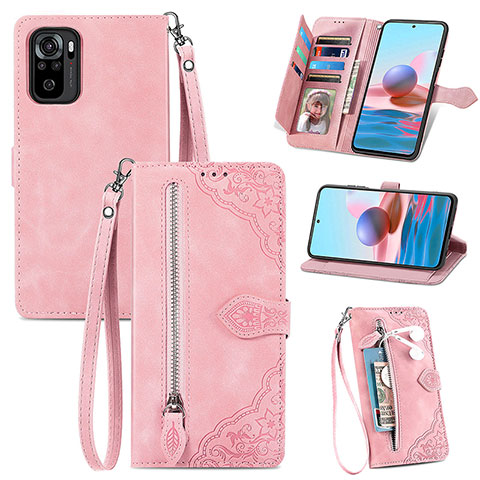 Custodia Portafoglio In Pelle Cover con Supporto S06D per Xiaomi Poco M5S Rosa