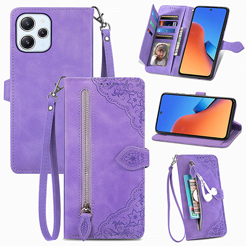 Custodia Portafoglio In Pelle Cover con Supporto S06D per Xiaomi Redmi 12 4G Viola