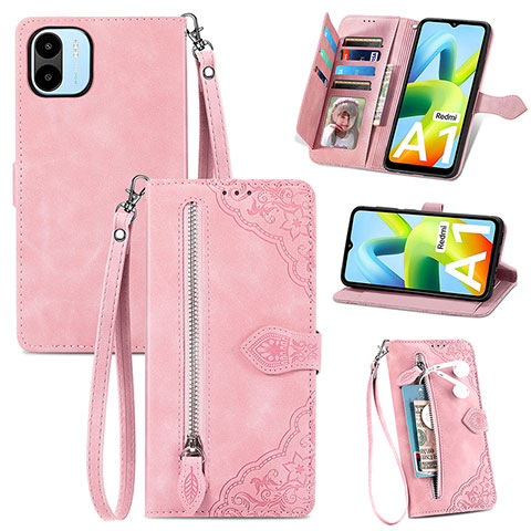 Custodia Portafoglio In Pelle Cover con Supporto S06D per Xiaomi Redmi A1 Rosa