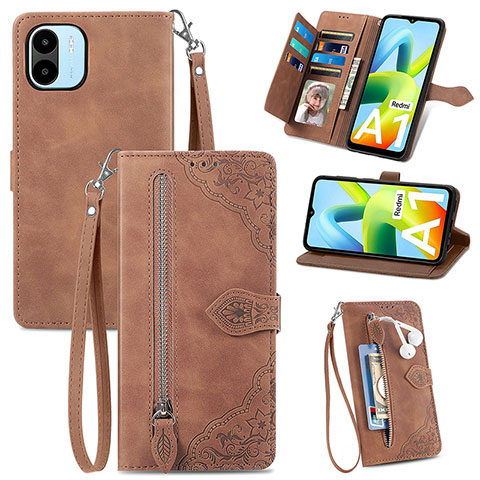 Custodia Portafoglio In Pelle Cover con Supporto S06D per Xiaomi Redmi A2 Plus Marrone