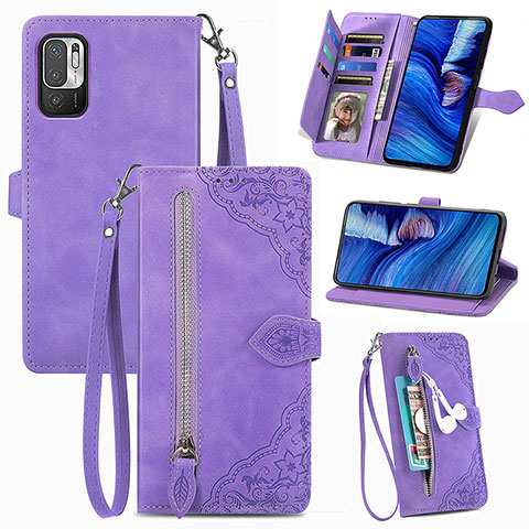 Custodia Portafoglio In Pelle Cover con Supporto S06D per Xiaomi Redmi Note 10 5G Viola