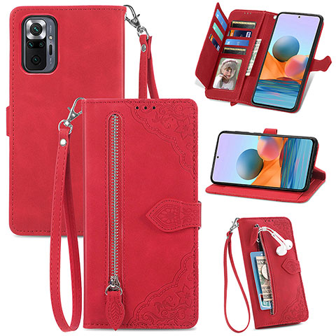 Custodia Portafoglio In Pelle Cover con Supporto S06D per Xiaomi Redmi Note 10 Pro Max Rosso