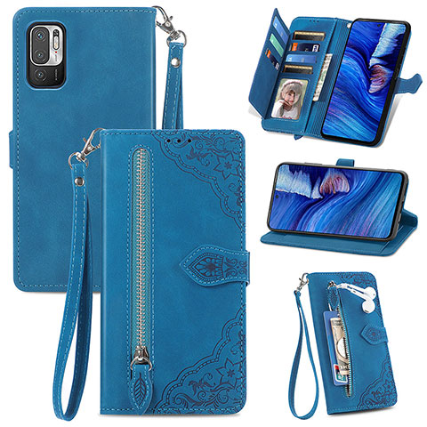 Custodia Portafoglio In Pelle Cover con Supporto S06D per Xiaomi Redmi Note 10T 5G Blu