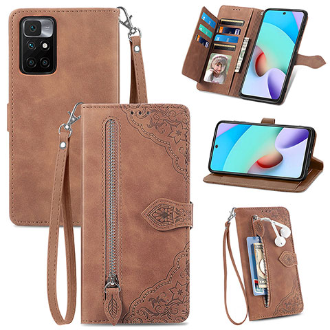 Custodia Portafoglio In Pelle Cover con Supporto S06D per Xiaomi Redmi Note 11 5G Marrone