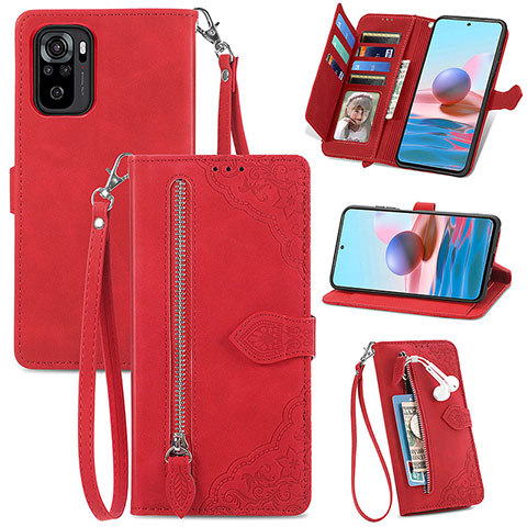 Custodia Portafoglio In Pelle Cover con Supporto S06D per Xiaomi Redmi Note 11 SE India 4G Rosso