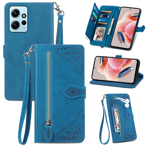 Custodia Portafoglio In Pelle Cover con Supporto S06D per Xiaomi Redmi Note 12 4G Blu