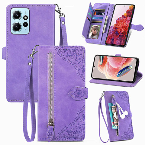 Custodia Portafoglio In Pelle Cover con Supporto S06D per Xiaomi Redmi Note 12 4G Viola