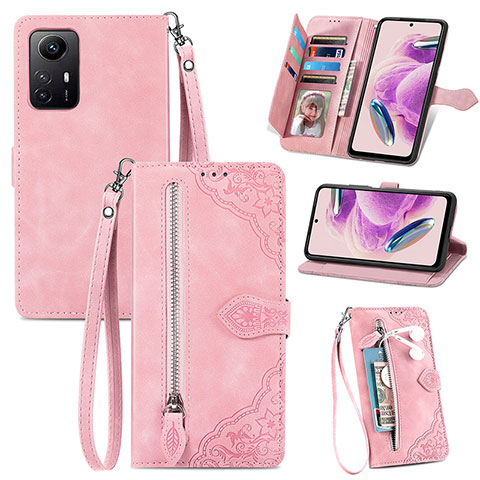 Custodia Portafoglio In Pelle Cover con Supporto S06D per Xiaomi Redmi Note 12S Rosa